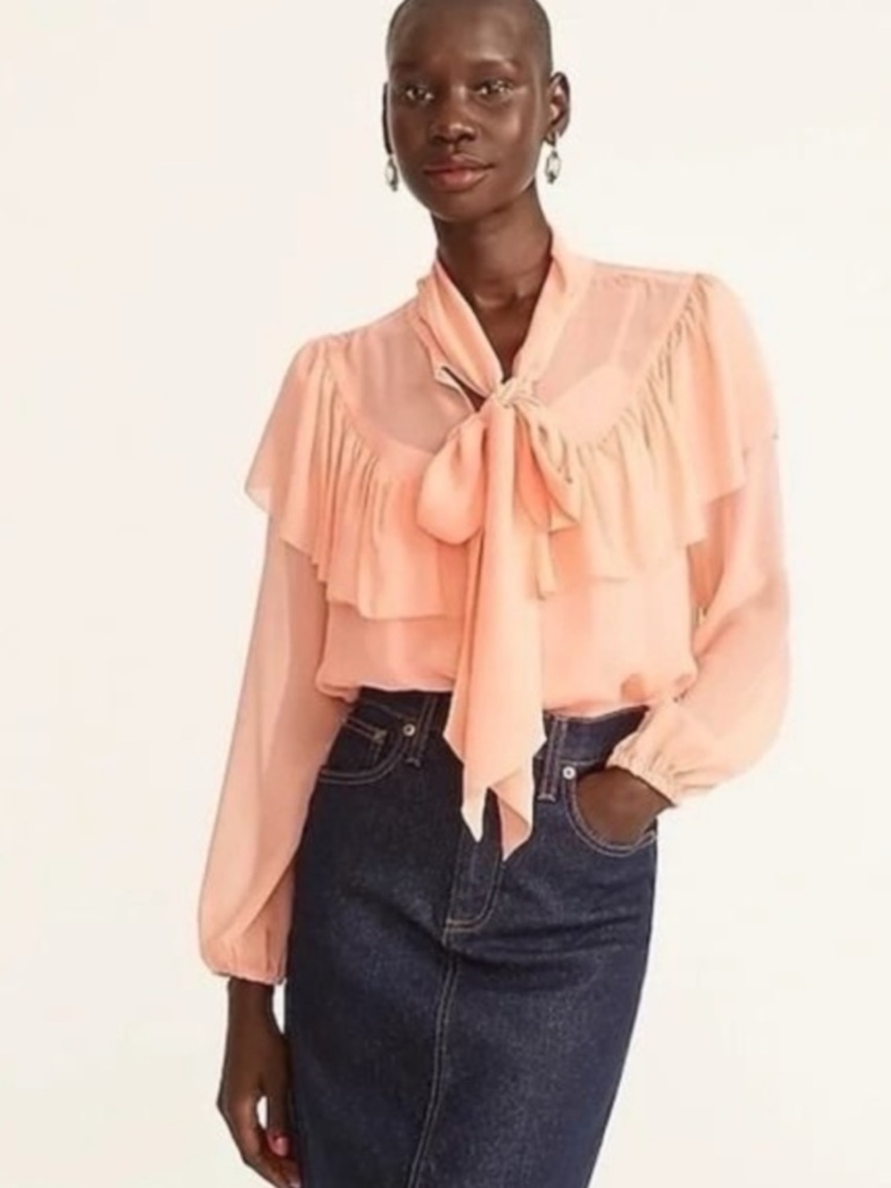 J. Crew Collection Tie Neck Silk Chiffon Blouse Size S